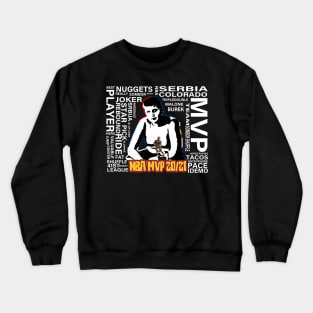 Nikola Jokic as kid with MVP trophy with words collage Crewneck Sweatshirt